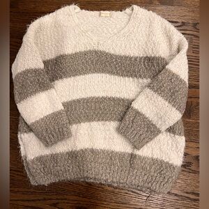 Altar'd State Striped Sweater - Cream and Gray/Brown